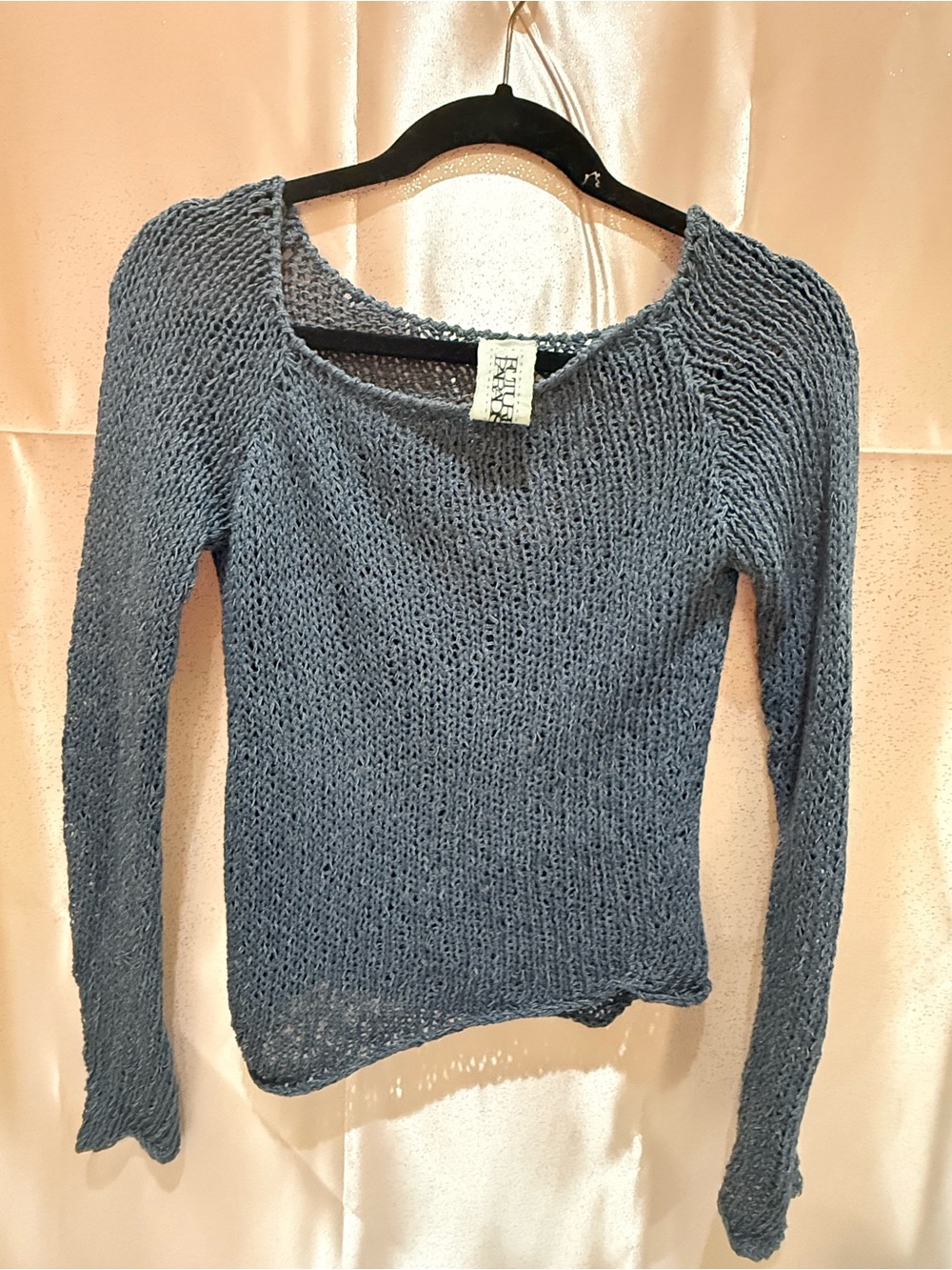 Ruth Paradise Open Knit Crop Sweater Boho Slate Blue